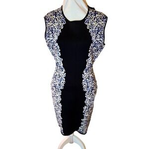 NWT BCBG Maxazria Elena‎ Black Blue Floral Sleeveless Sheath Dress - Size L $338
